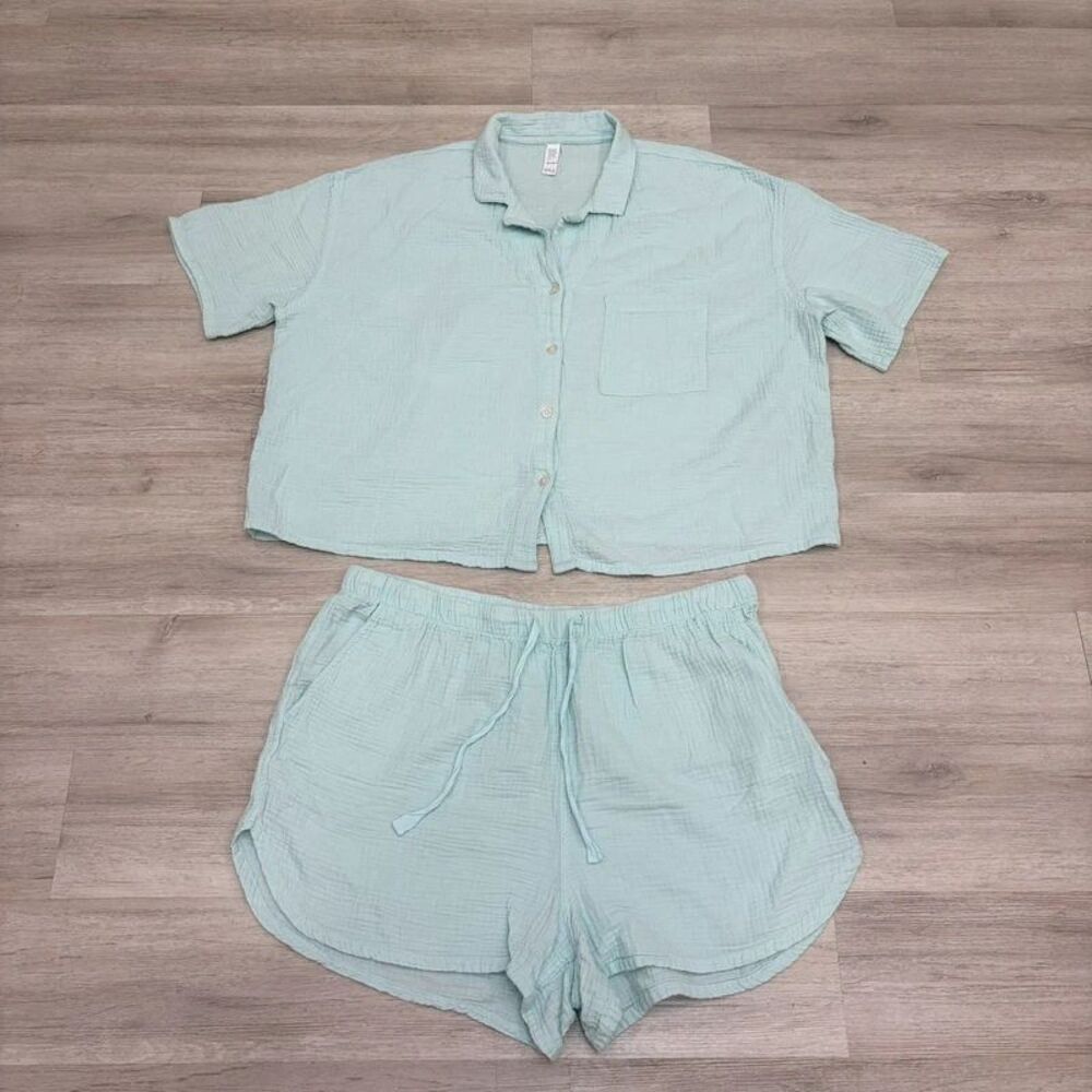 Light Aqua Mint Cotton Gauze Shirt and Shorts Set xxl 2xl